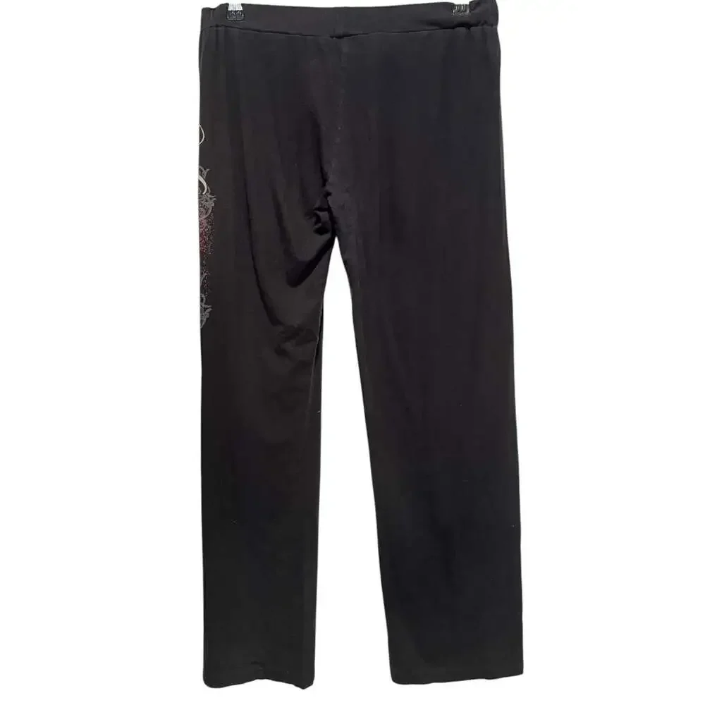 Y2K Harley Davidson Womens Sz L Black Spell Out Graphic Straight Leg Sweatpants